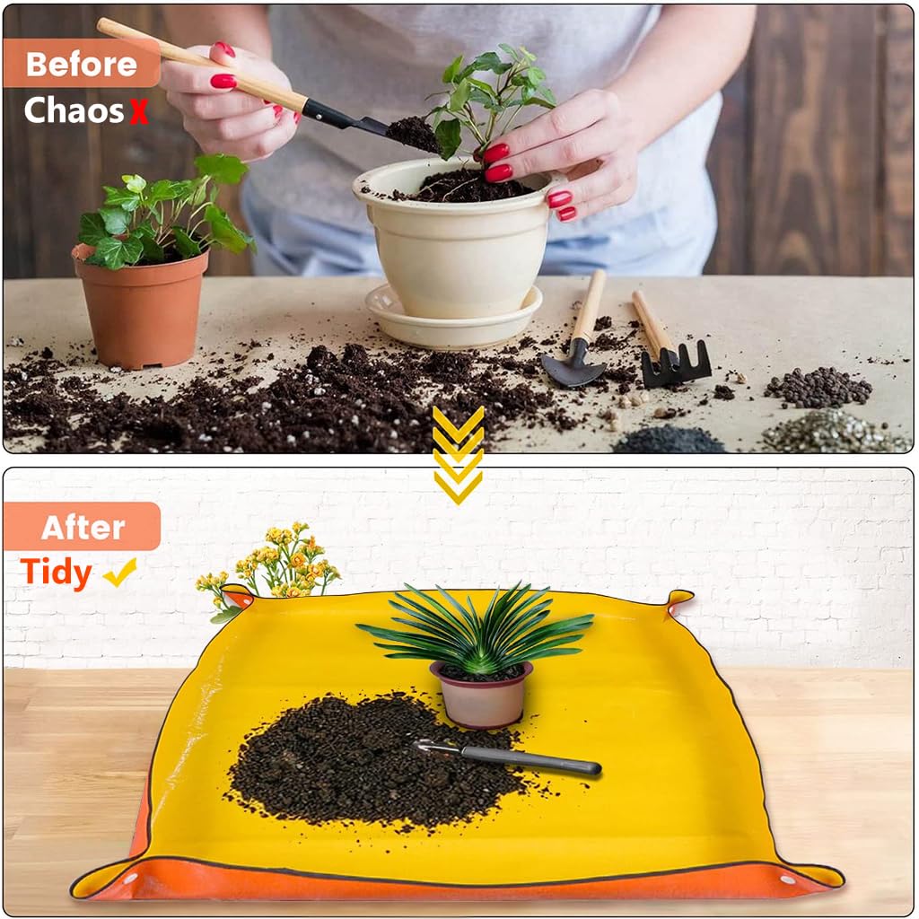 HASTHIP Gardening Mat for Indoor Plant Care featuring Metal Copper Buttons and 100×100cm Waterproof PE Design