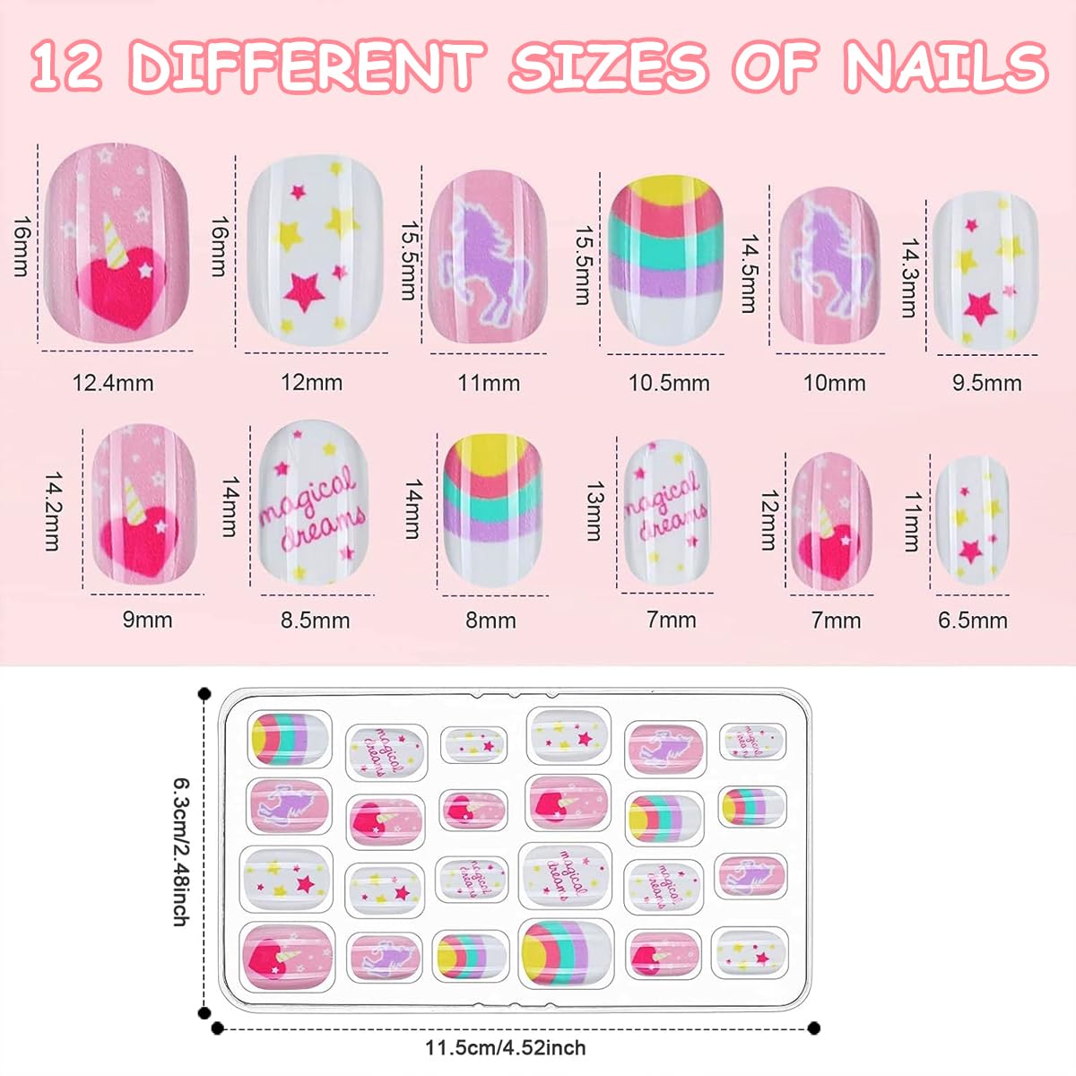 MAYCREATE Children Press On Nails Kit with 72 Pcs Cartoon Designs for Kids Girls | ABS Plastic