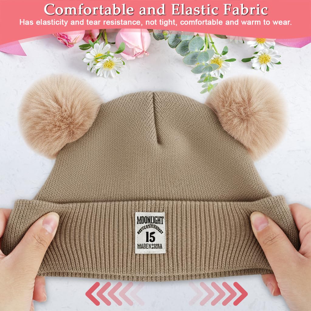 Zibuyu Knitted Baby Deer Antler Hat for Photography and Winter Wear with Chin Strap | Soft Wool Beret for Girls 3–24 Months Brown