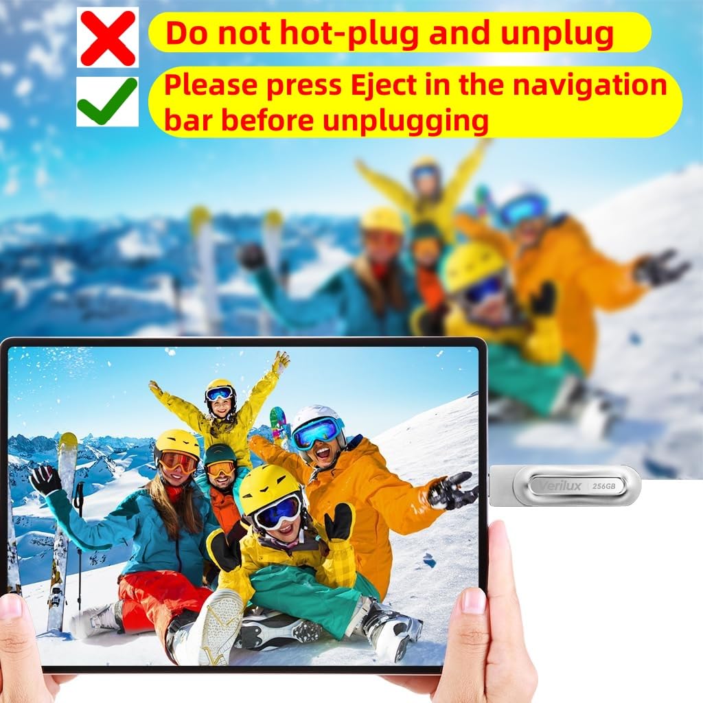 Verilux Pendrive 256GB for iPhone and Android with USB C & A featuring 360° Rotation Design