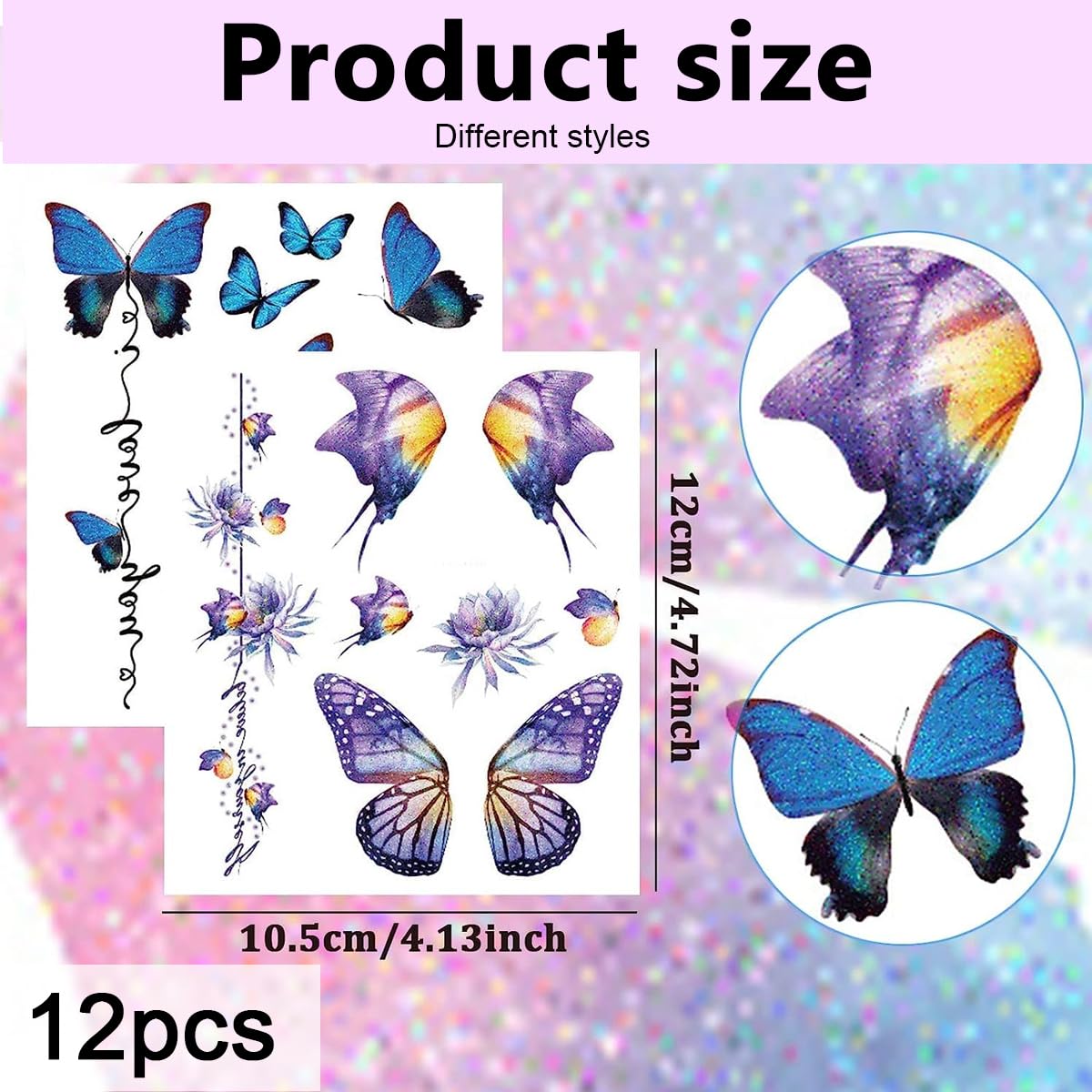 MAYCREATE Butterfly Tattoo Stickers for Women and Girls featuring 12 Sheets | Safe Temporary Face and Body Art