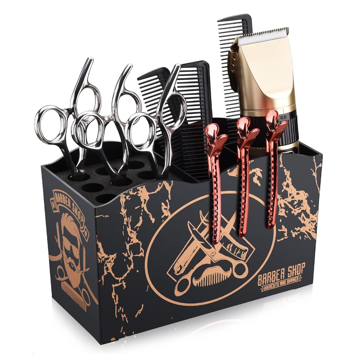 MAYCREATE® Scissor Holder Barber Shear Holder Box, Hair Salon Barber Supplies Acessories Tool Station Desk Organizer Case, Combs Clips Stand Holder Storage for Hairstyling Combs Clips Brushes, A