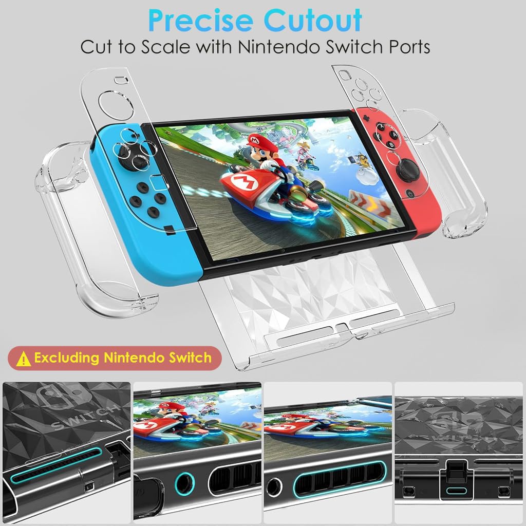 ZORBES Case Compatible with Nintendo Switch featuring 6 Thumb Stick Caps and Kickstand | Clear Protective Film Set for Smooth Gaming