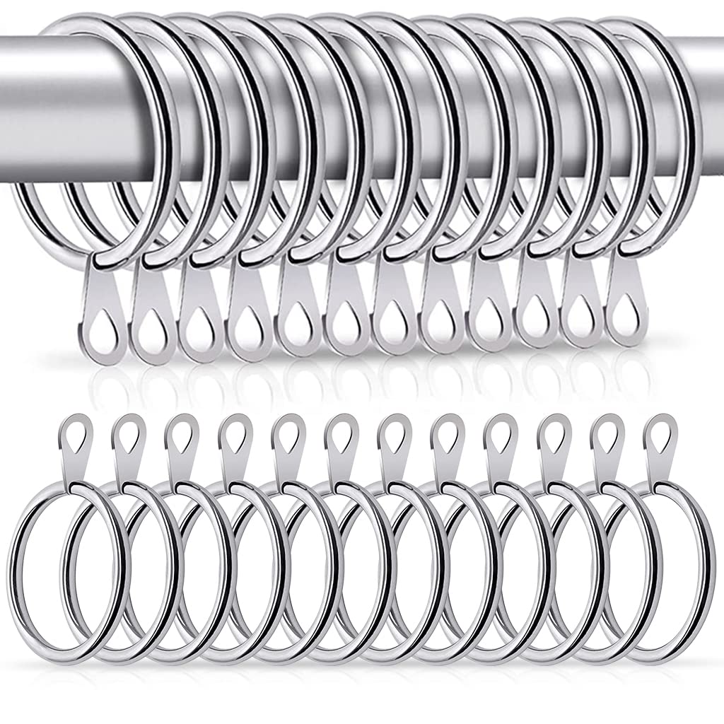 HASTHIP Metal Curtain Rings 12PCS - Bigger Curtain Rings Metal with 37mm Inner Diameter & Eyelets for Window Rods, Durable & Rustproof Curtain Hooks for Drapes, Curtain, Bath Curtain (Silver)