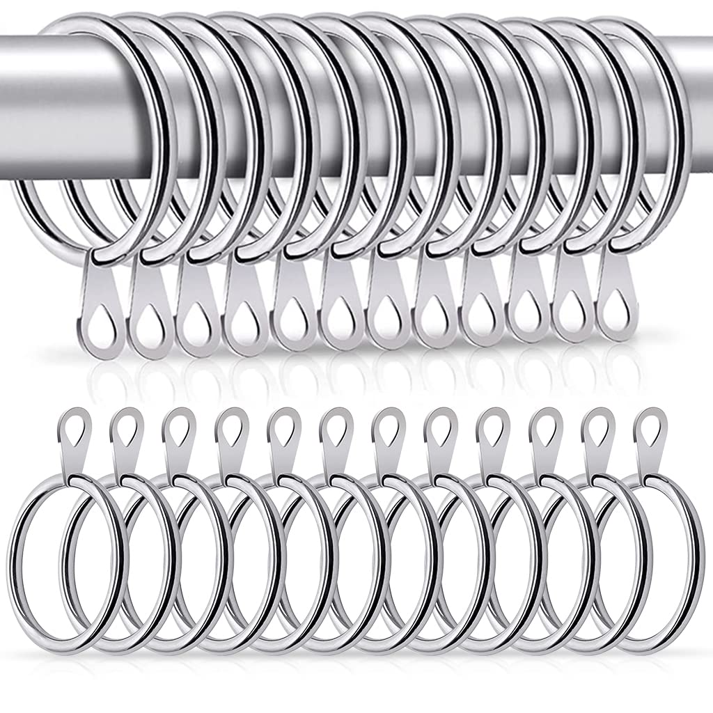 HASTHIP Metal Curtain Rings 12PCS for Window Drapes with 37mm Inner Diameter | Smooth Glide Rustproof Silver Hooks