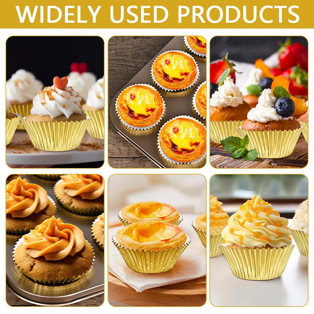 Supvox® 100Pcs Mini Foil Baking Cups, Cupcake Liners 4.8cm Base, Aluminum Foil Paper Muffin Liners, Perfect for Muffins, Chocolate & Festive Baking, Baking Cups for Party Wedding Festival (Gold)