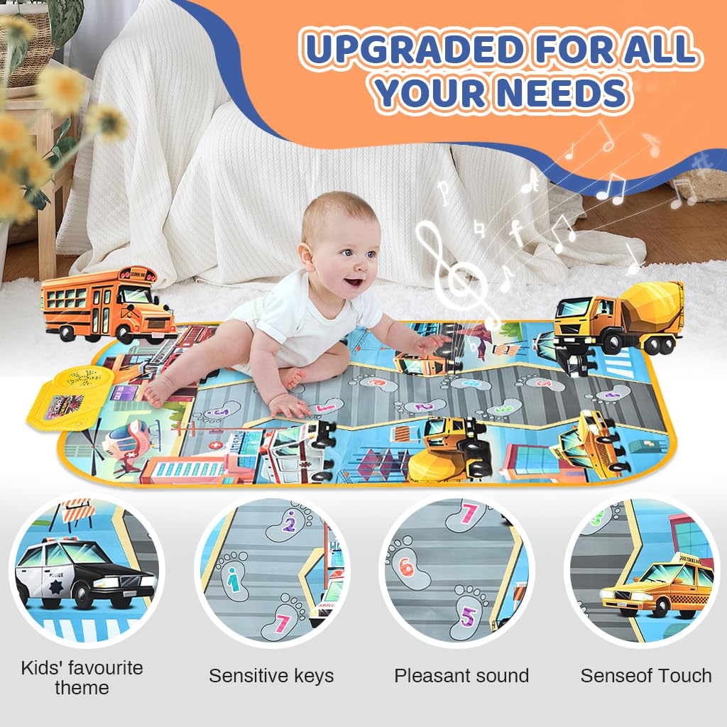 PATPAT Piano Keyboard Musical Mat for Kids 1–6 Years with 9 Sounds and 6 Play Modes | 33.86×20.47 in Foldable Educational Toy