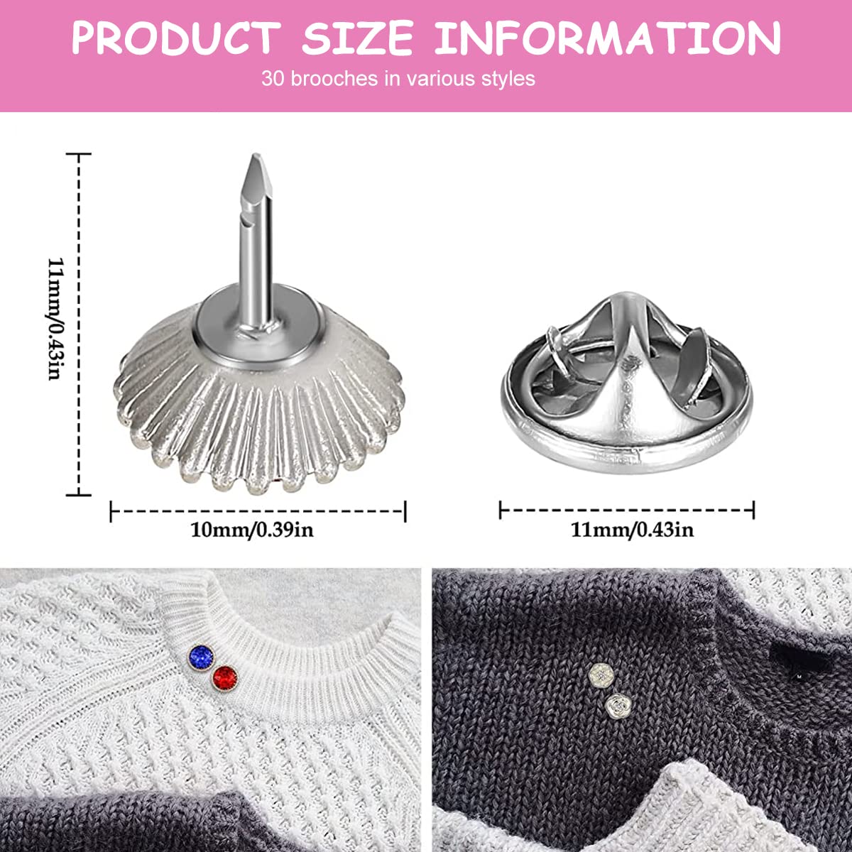 SANNIDHI Pearl Brooch Buttons for Clothes and DIY Crafts featuring Sewing Free Pins | 30 Pcs Removable Set