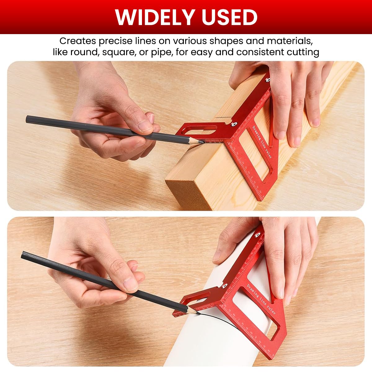 Serplex Drawing Line Ruler for Woodworking with 45° and 90° Templates | Laser-Etched Aluminum Measuring Tool 2PCS