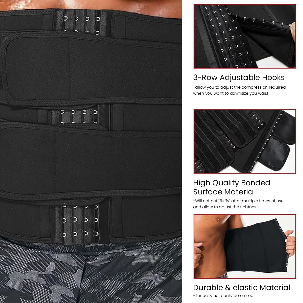 Proberos Fitness Compression Waist Band for Running and Weightlifting with 6 Row Adjustable Buckle 30cm Neoprene Support