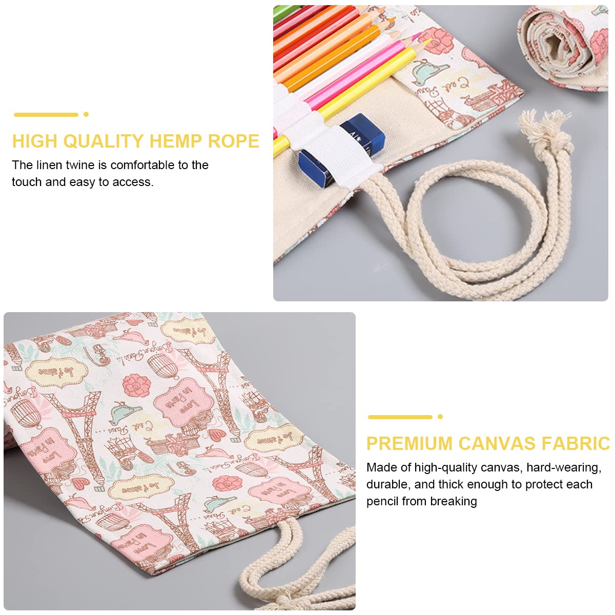 HASTHIP Canvas Pencil Wrap Case for Sketching with 48 Slots and Roll Up Design | Gift for Students