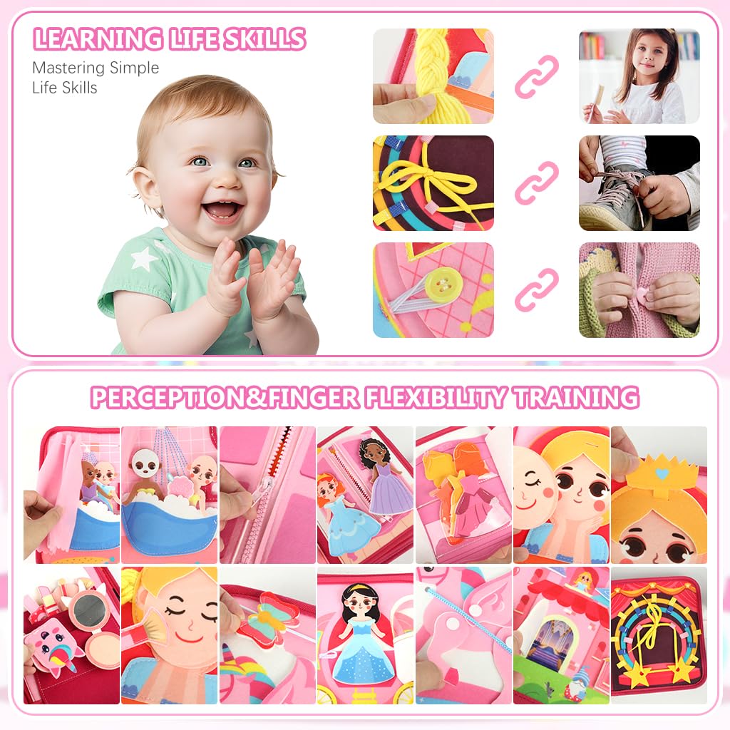SNOWIE SOFT Busy Board for Toddlers 1-3 with Princess Dress-Up Felt Pages | Montessori Travel Toy