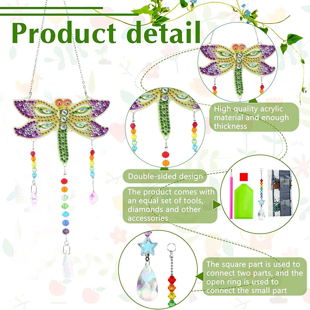 HASTHIP® DIY 5D Diamond Painting, Wind Chime Paint by Number Diamond Painting Hanging Ornament with Tools, Diamond Painting Pendent, Diamond Painting Gift (Dragonfly)