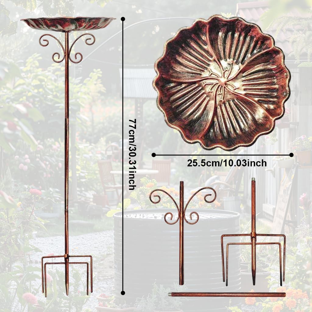 HASTHIP Metal Bird Bath for Outside with Vintage Lotus Leaf Design and 30.3 in Stand