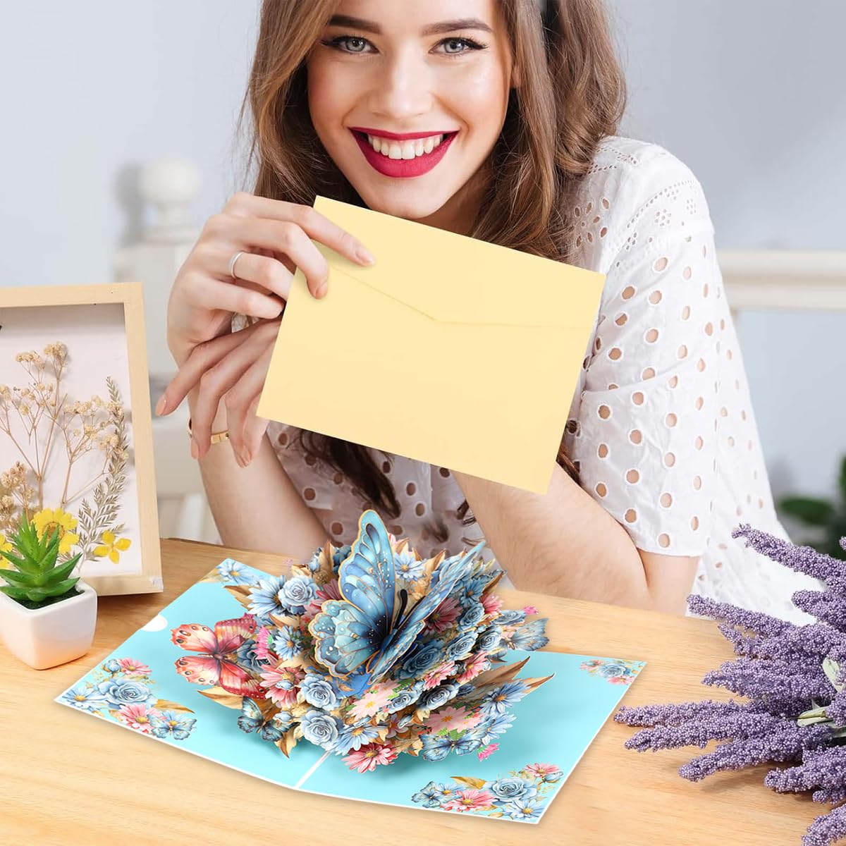 OFIFO 3D Pop-Up Butterfly Greeting Card for Birthday and Anniversary featuring Handmade Floral Design | 5x7 Inch