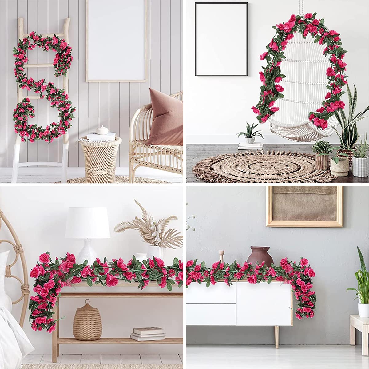 HASTHIP Plastic Artificial Rose Flowers Vine Garland 1.8M for Door Room Garden Wedding | Rose Red 3PCS