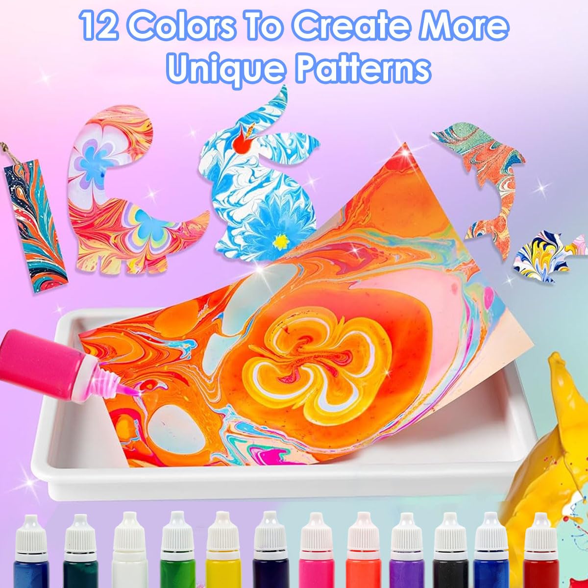 HASTHIP Paper Marbling Art Painting Kit for Kids and Adults with 12 Colors Pigments | Beginner-Friendly Creative Gift