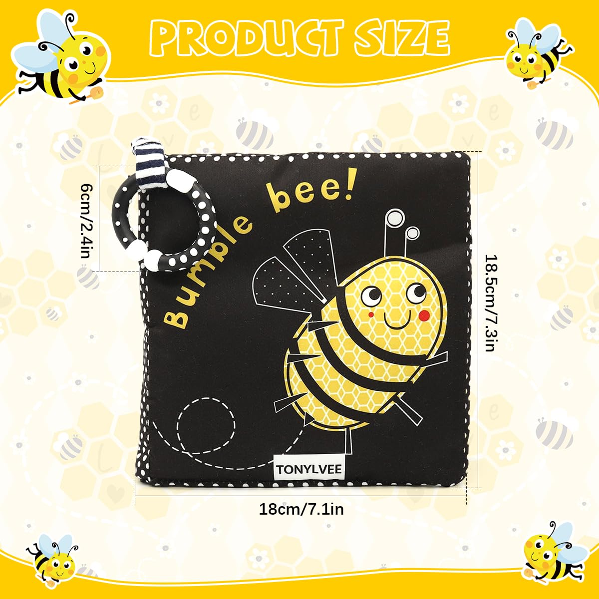SNOWIE SOFT Cartoon Bee Cloth Books for Babies with Mirror and Crinkle Pages | 2 PCS Washable Non-Toxic Sensory Toy