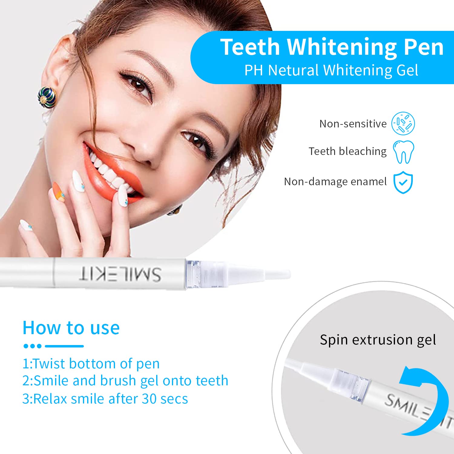 HANNEA Teeth Whitening Kit for Home Use with 16 LED Beads and 4 Whitening Gels | USB Rechargeable