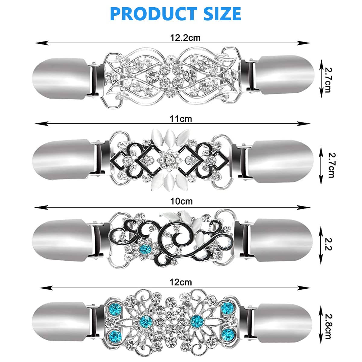 SANNIDHI Sweater Shawl Clips for Women featuring 4.3 in Alloy Retro Rhinestone Design | 4 Pcs Set