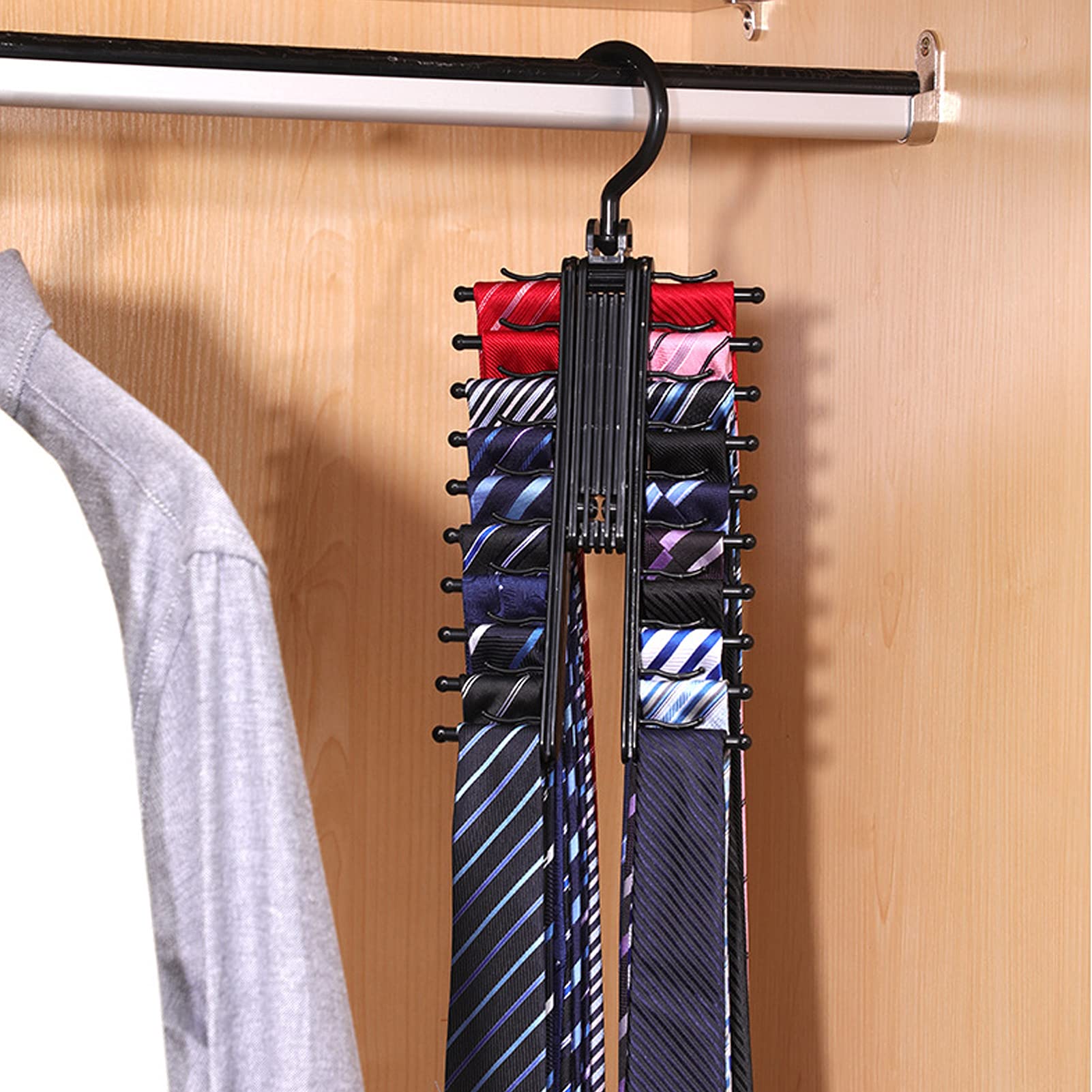ZIBUYU Hanger for 20 Tie Organizer with 360 Degree Rotating Rack and Non Slip Clips for Closet
