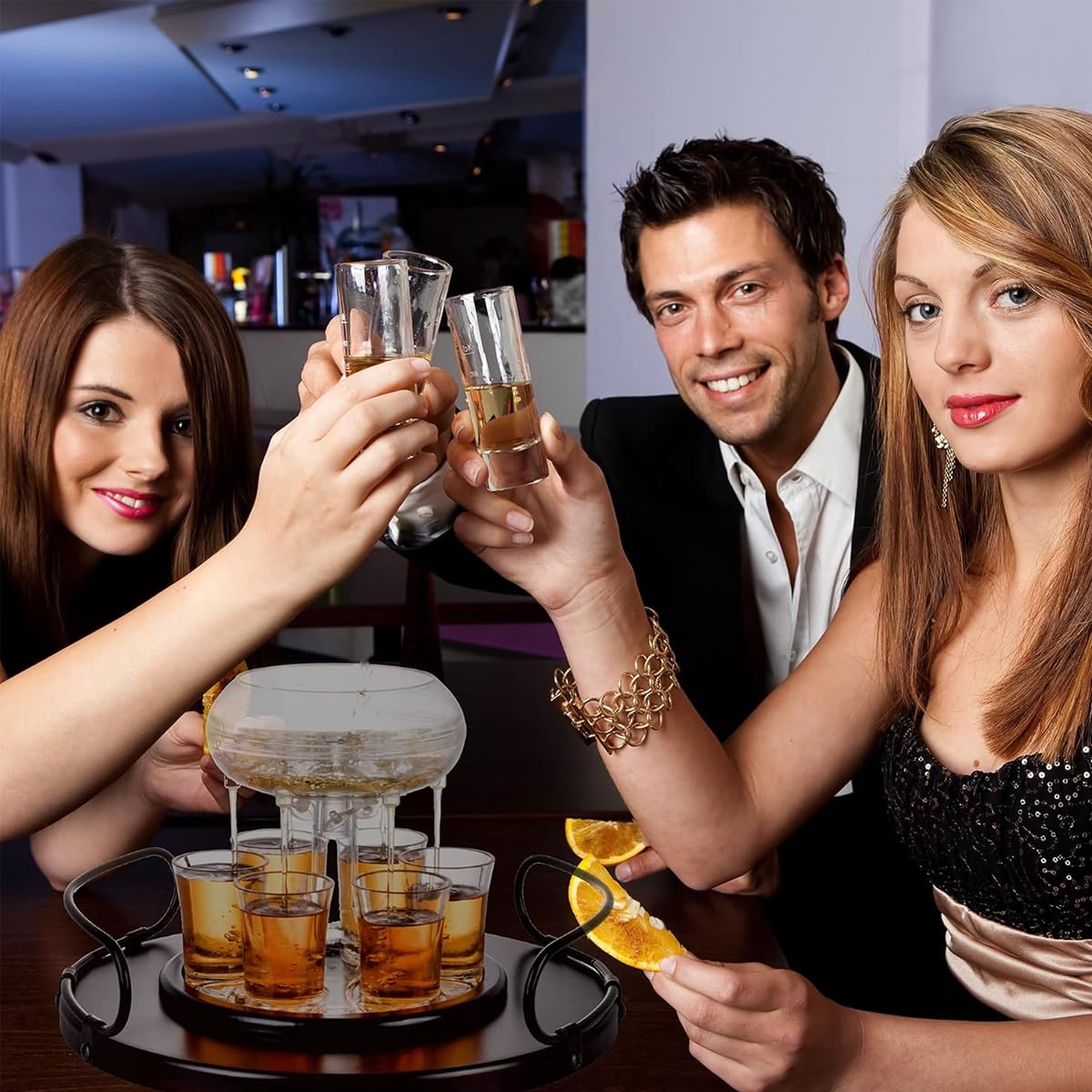 HASTHIP Acrylic Liquor Dispenser Set for Parties with 32oz Capacity and 6 Cup Outlets | Clear Acrylic Bar Accessory