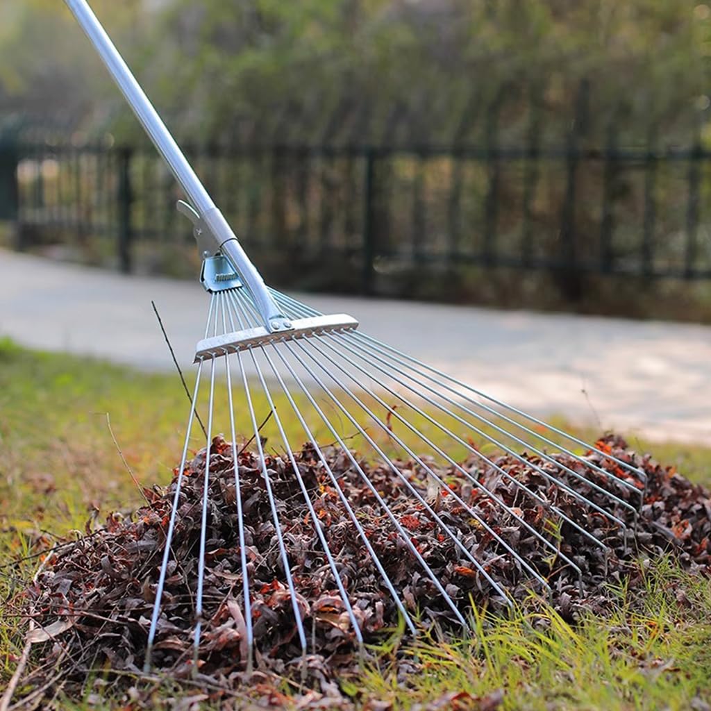 HASTHIP Retractable Garden Leaf Rake for Lawn and Yard featuring 77–165cm Handle & 15 Tines