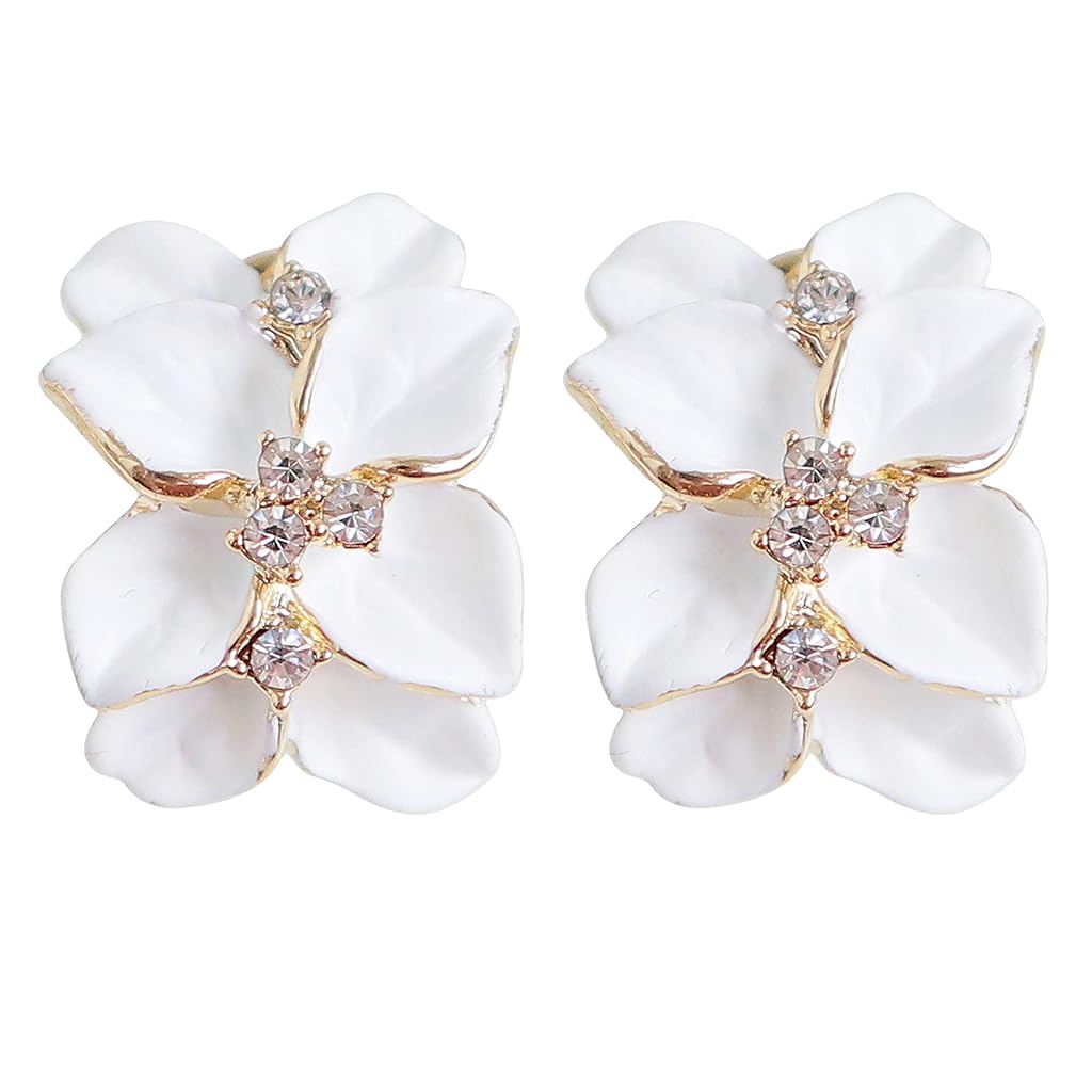 ZIBUYU® 2 Pairs Women Earrings, Floral Rhinestone Ear Studs, 0.7'' Dainty Ear Studs, Fashion Earrings, Hypoallergenic Alloy Ear Studs, Black & White