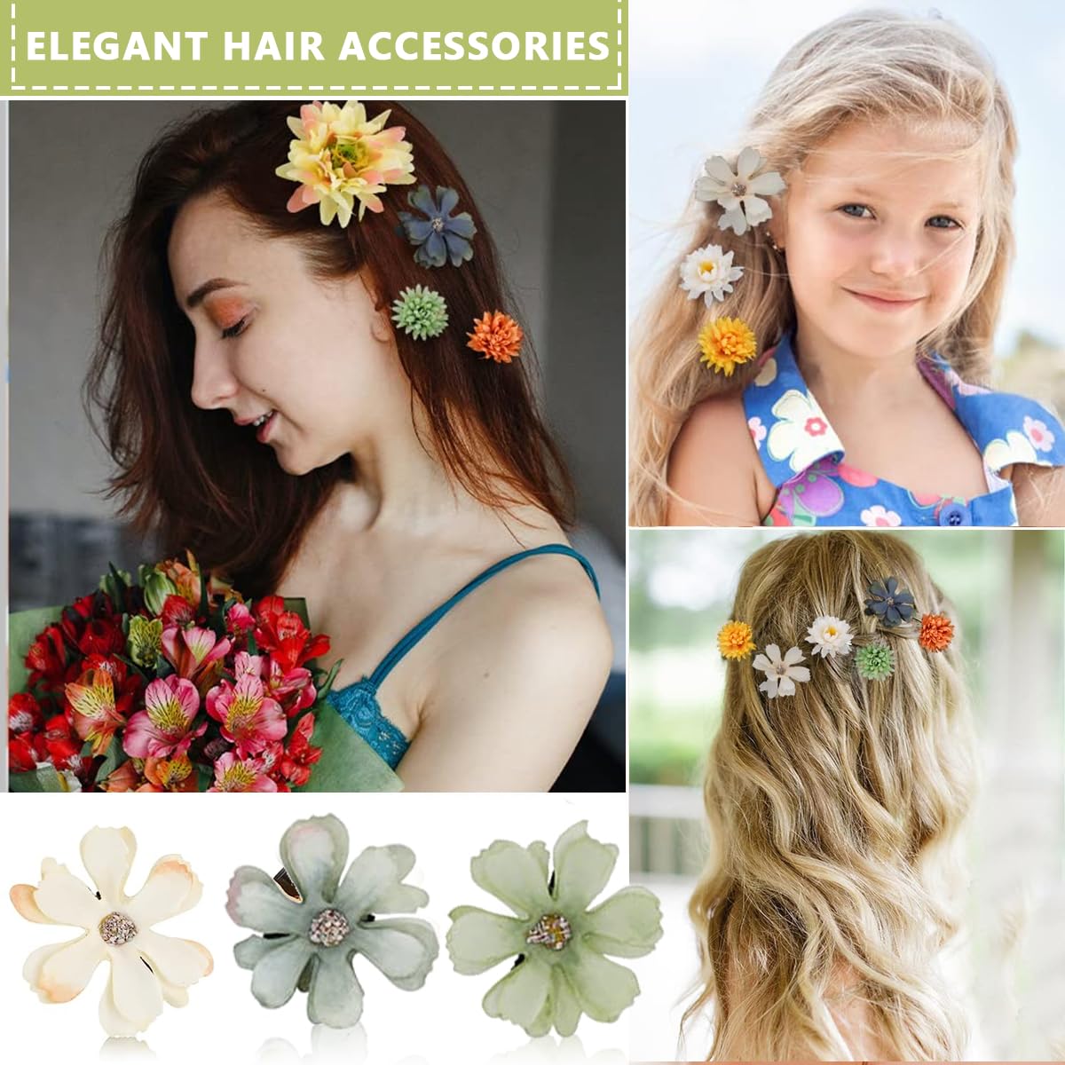 PALAY Flowers Hair Clips for Wedding and Party with 20pcs Chiffon Floral Design | Boho Style for Women and Girls