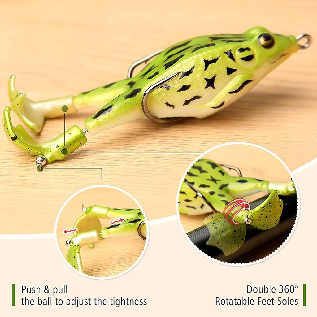 Proberos® 2 Pcs Double Propellers Frogs Soft Bait High Simulation Soft Silicone Fishing Lures Prop Frog Lures for Bass Realistic Design Floating Weedless Baits Kit (Random Color