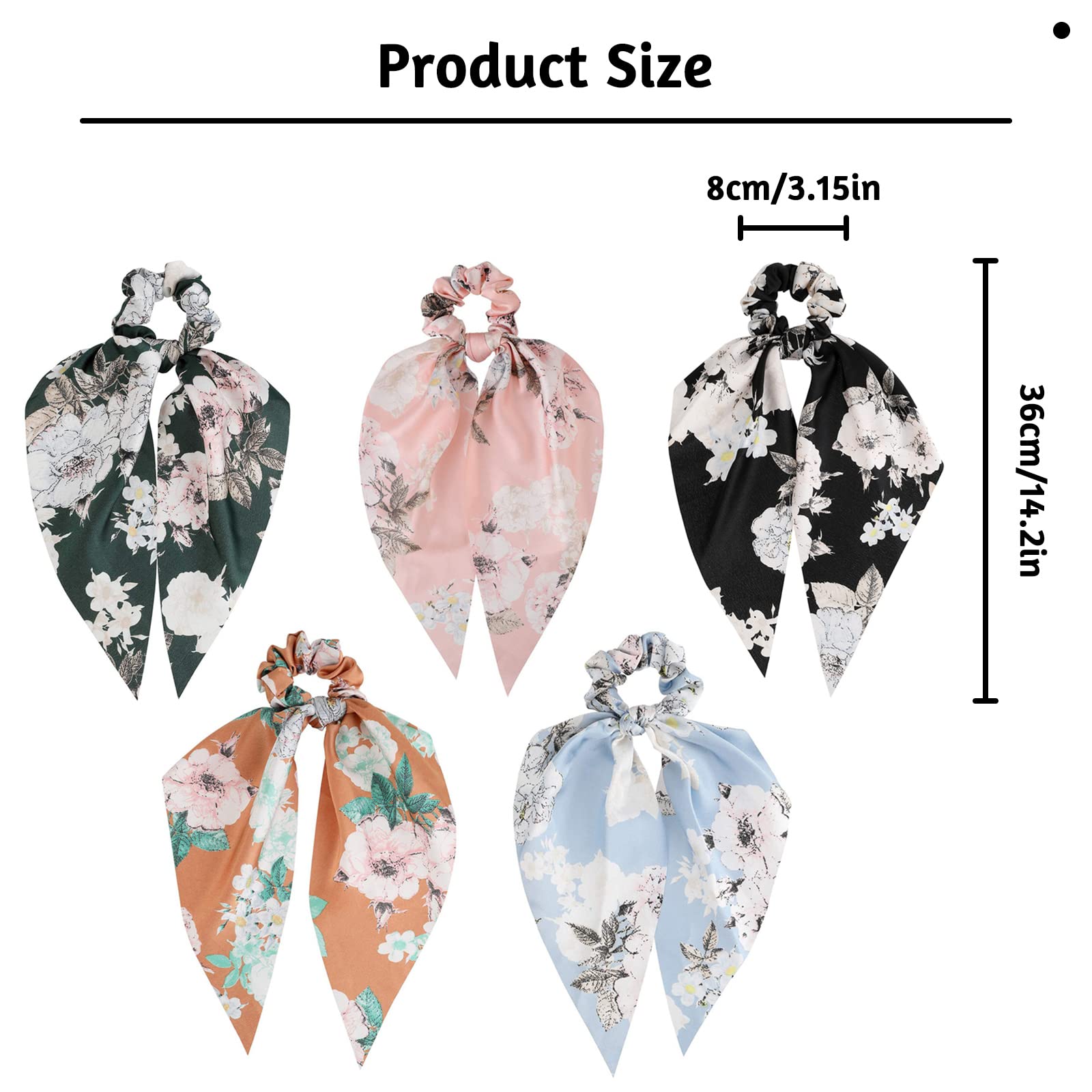 MAYCREATE Hair Scarf Scrunchies Set for Women with Soft Elastic Bands and Floral Ribbons | 5 Pcs