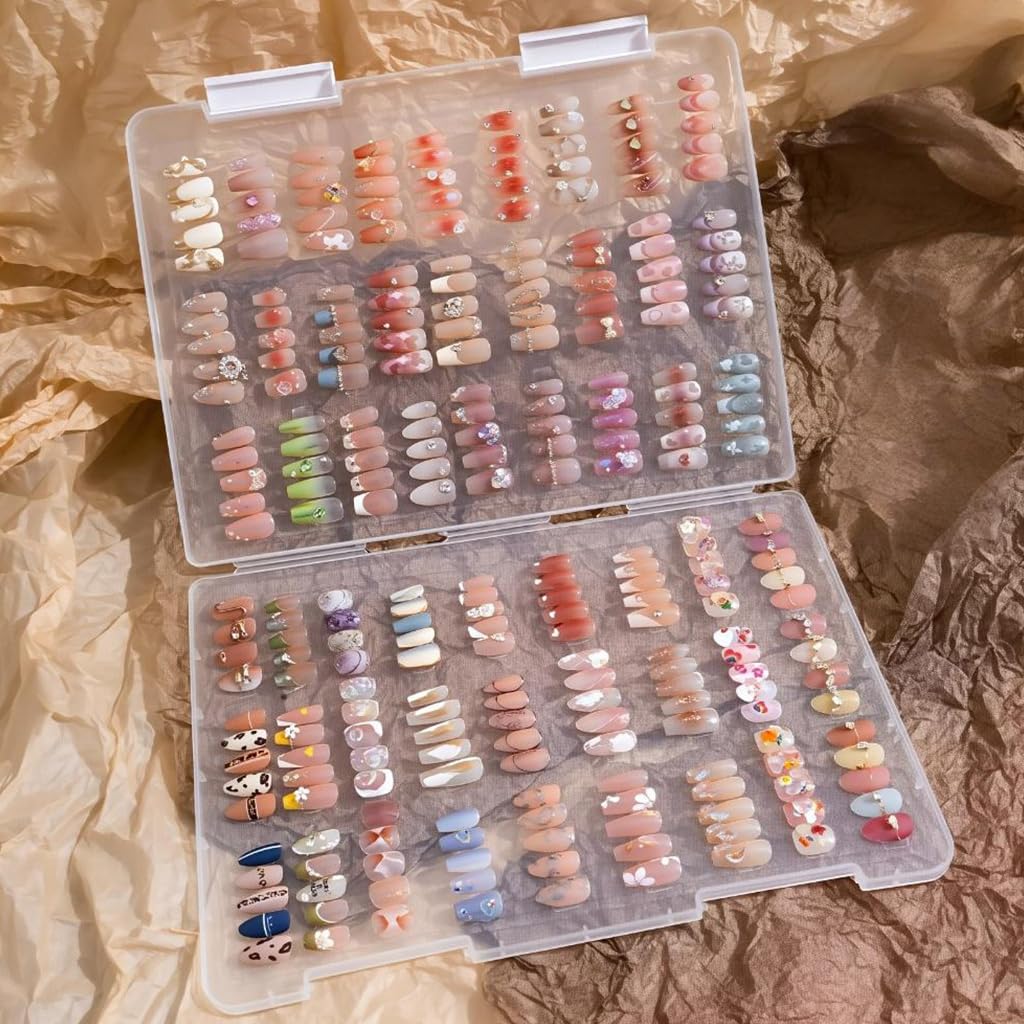 MAYCREATE Nails Storage Box for Press On Nails with 60 Sticky Strips and Clear 24 Set Organizer Case
