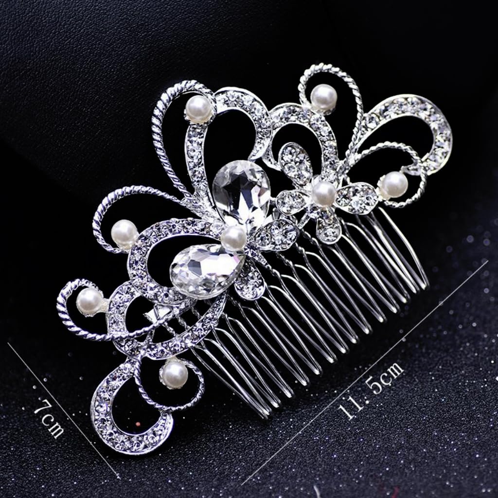 PALAY Bridal Hair Clips for Wedding with Alloy and Rhinestones 11.5×6.2cm | 2 Pcs Set