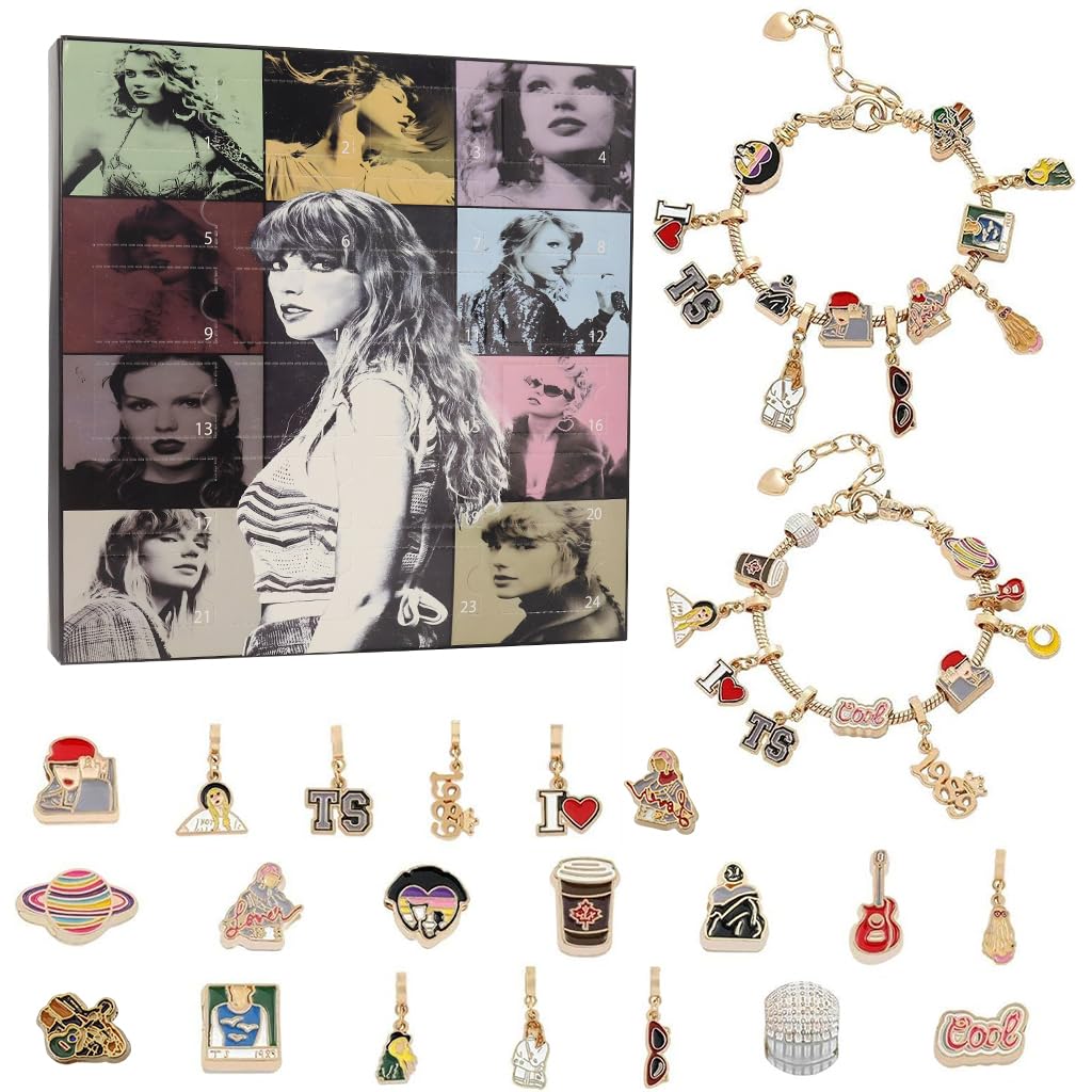 SANNIDHI Christmas Advent Calendar Jewelry Kit 24-Day Countdown with 2 Themed Friendship Bracelets & 22 Assorted Charms for DIY Bangle Making Friendship Bracelet Making DIY Christmas Gift Box