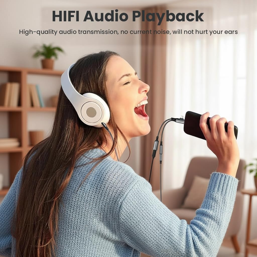 Verilux USB C to 3.5mm Audio Adapter for Simultaneous Charging with Dual Interface & Braided Cable