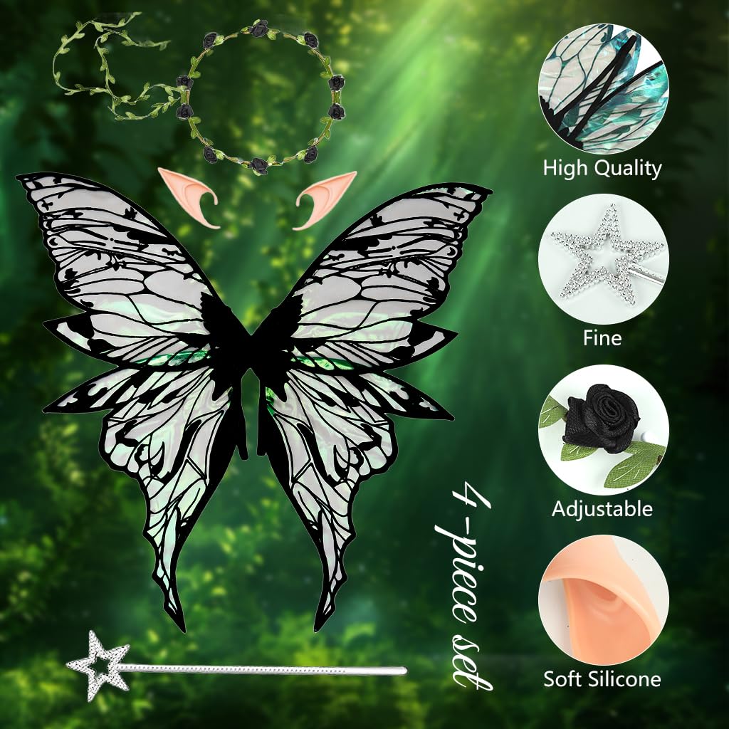 PATPAT Butterfly Wings Costume for Parties featuring 80x75cm Strap Design & Elf Ears | Iridescent Fairy Set