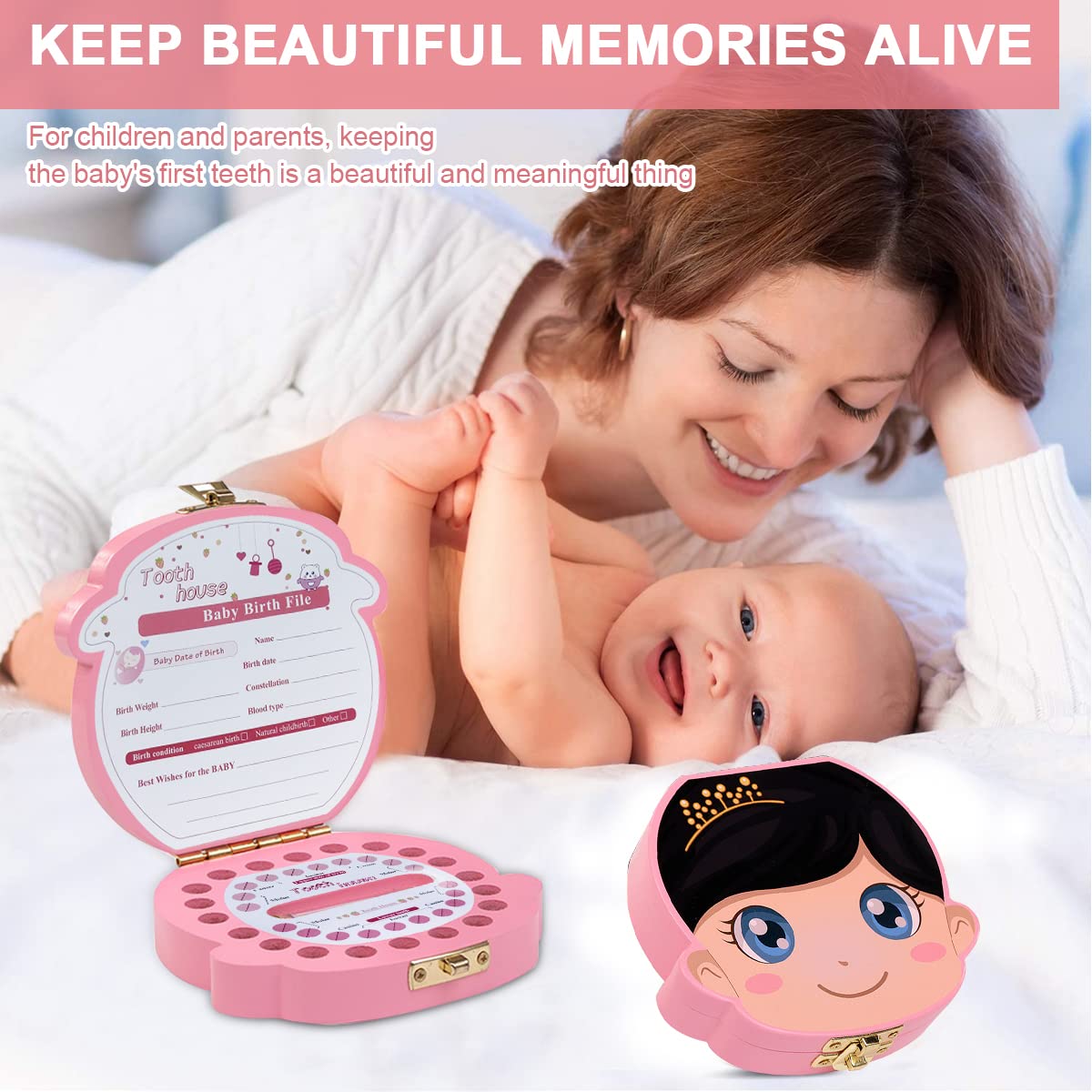 HASTHIP Baby Tooth Fairy Box for Kids with Slots for All First Teeth | 12.5 x 11.48 x 3 cm Wooden Keepsake Organizer