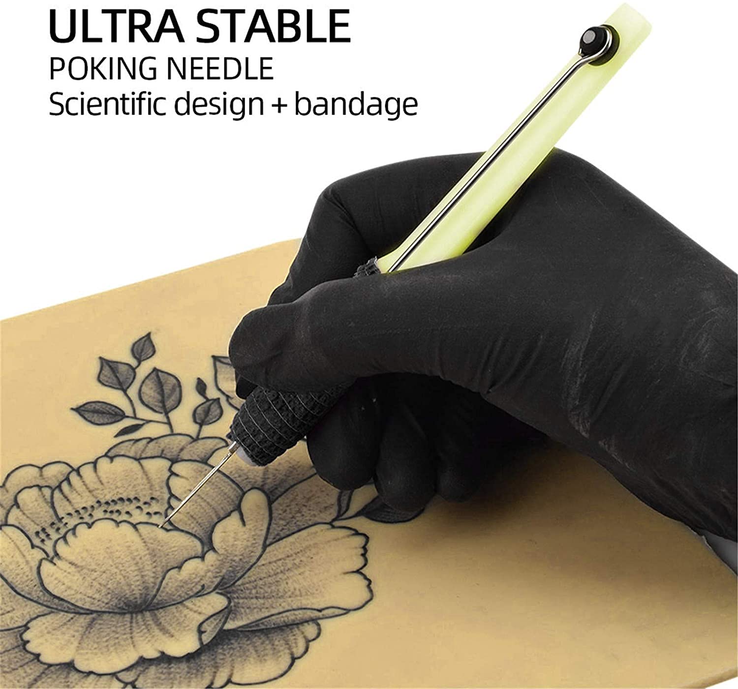 HANNEA Hand Poke Tattoo Kit for Beginners with 10pcs 304L Needles & 3 Slot Pen | DIY Practice Set