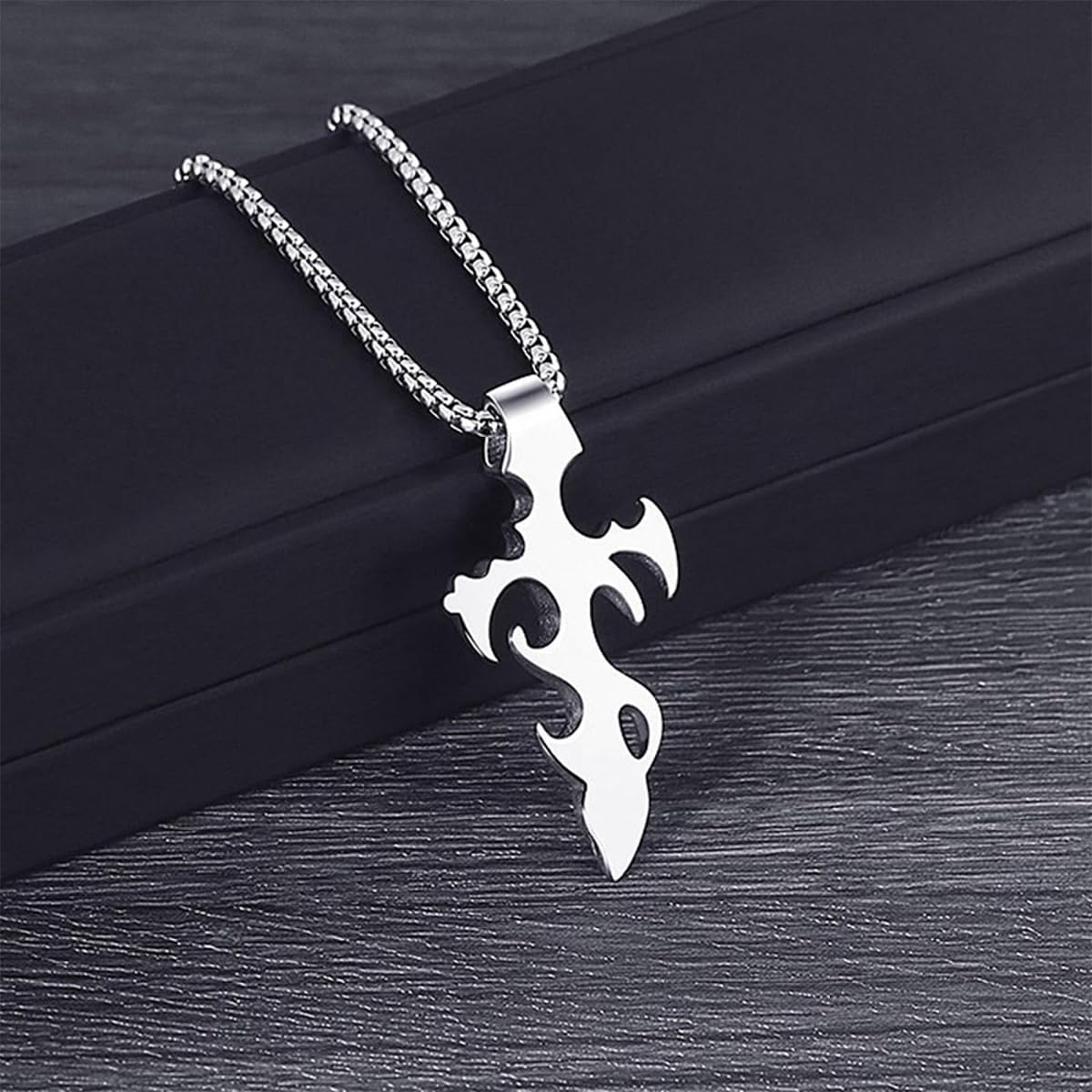 Zibuyu Flame Cross Necklace for Men 27.5 in Chain with Titanium Steel Pendant | Gift for Boys