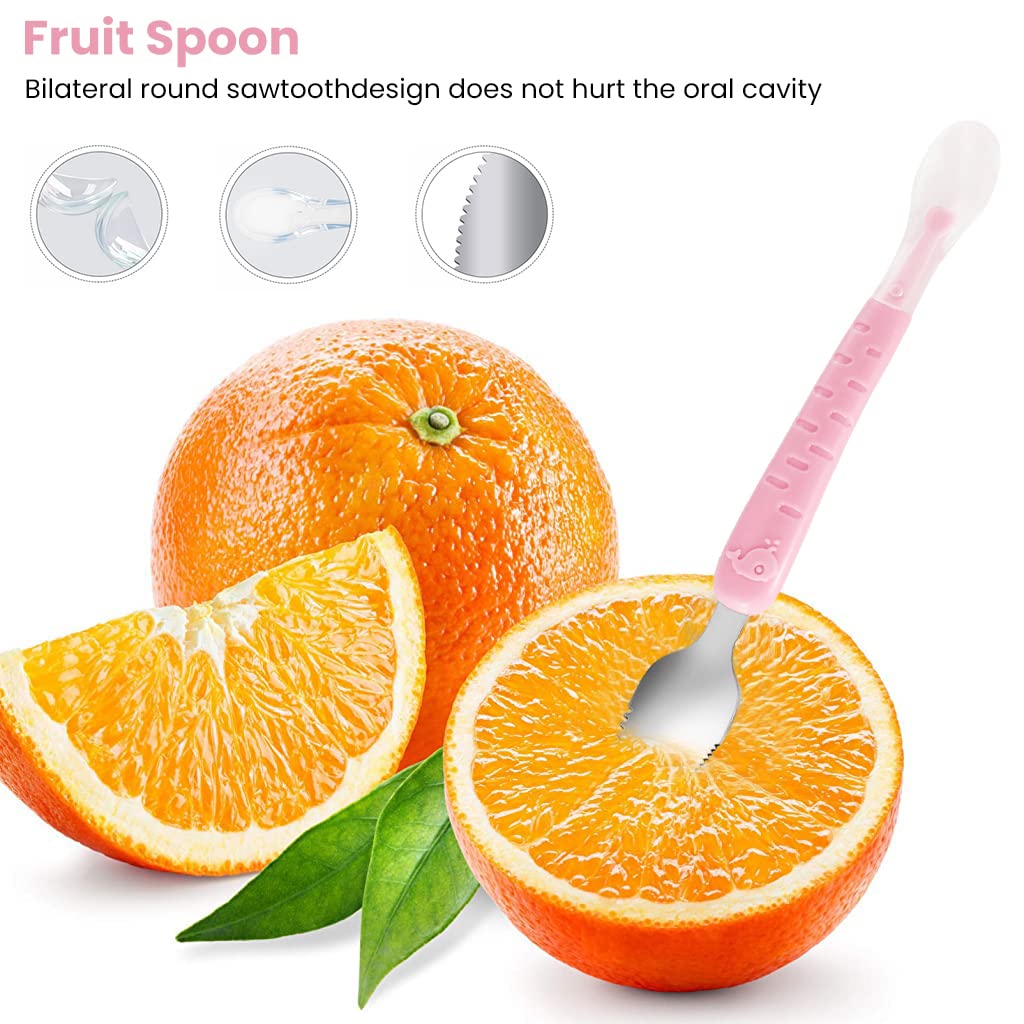 SNOWIE SOFT Fruit Spoon for Baby Feeding with Dual Serrated Scraper and 22cm Handle | Food Grade Steel and Silicone for Kids