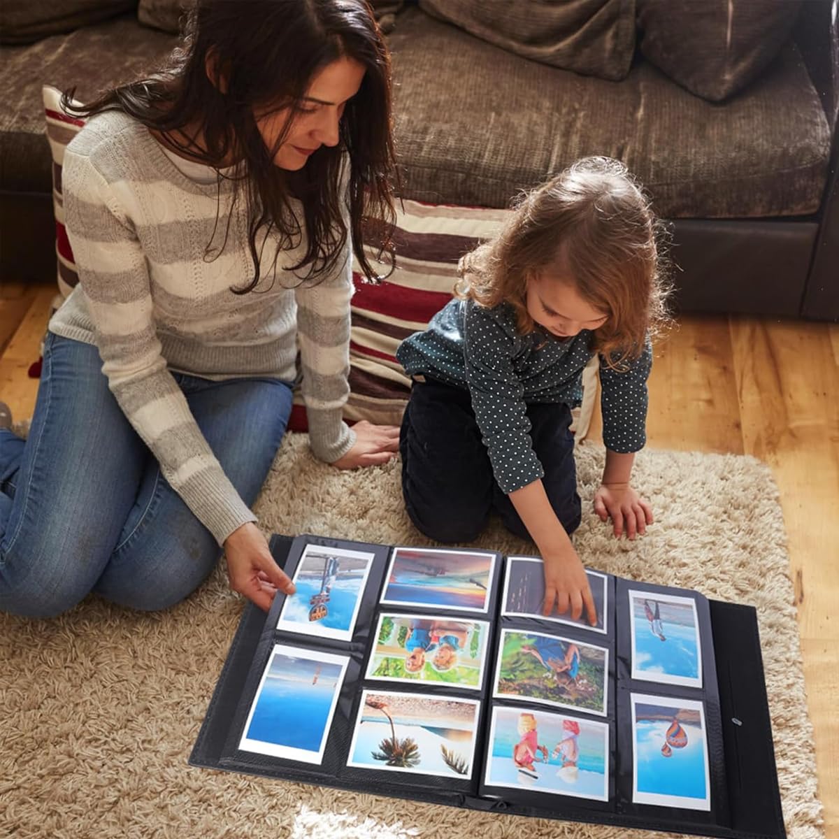 HASTHIP Photo Album Book for Memories with 500 Photo Capacity featuring 4 Clear Windows and PU Leather Cover