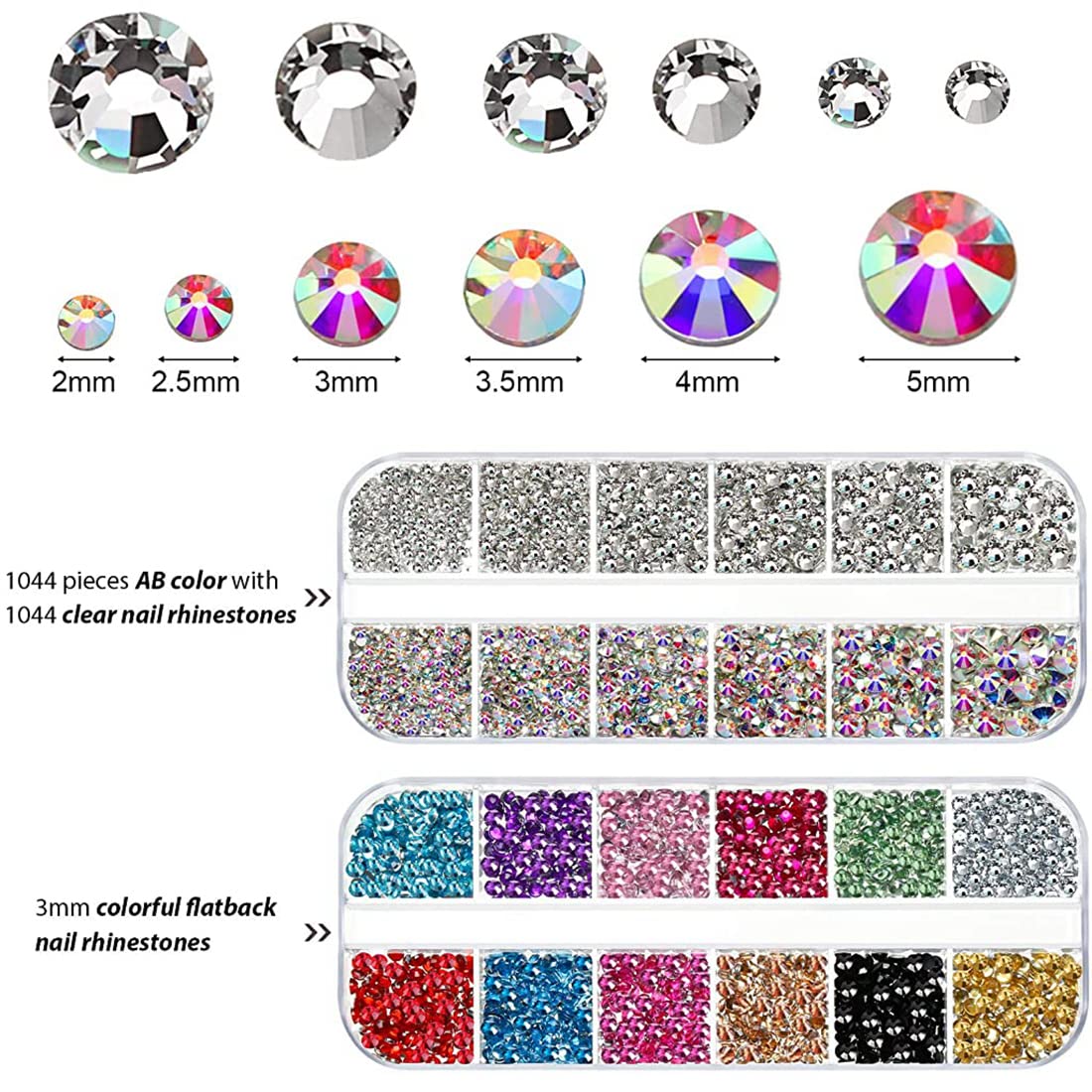 MAYCREATE® Nail Art Rhinestones Kit Colorful Rhinestones Nail Design Tools Kit Multi Shapes Flatback Round Bead with Pickup Pen + Tweezer for DIY Manicure Craft Decoration Nail Art Salon