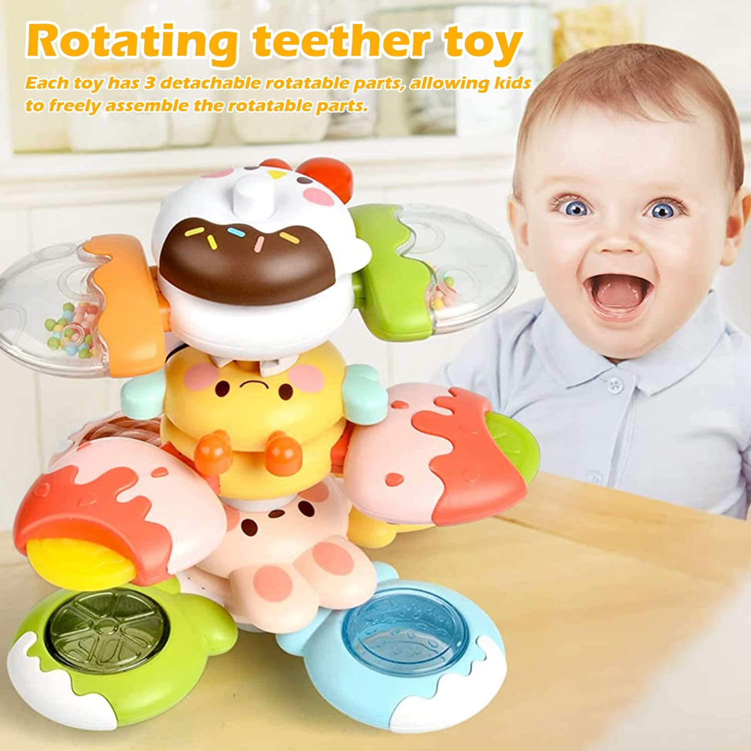 PATPAT Baby Sensory Toys Set for Bath Time with 3 Rotatable Teether Pieces | Safe ABS and TPE for 6–18 Months
