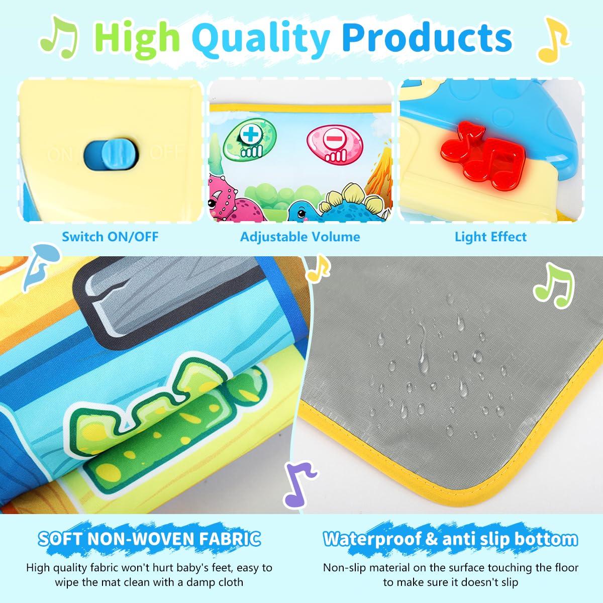 PATPAT Dinosaur Piano Keyboard Musical Mat for Kids with 10 Sounds and 43.3x14.2 in Size | Educational Gift for 1–6 Year Olds