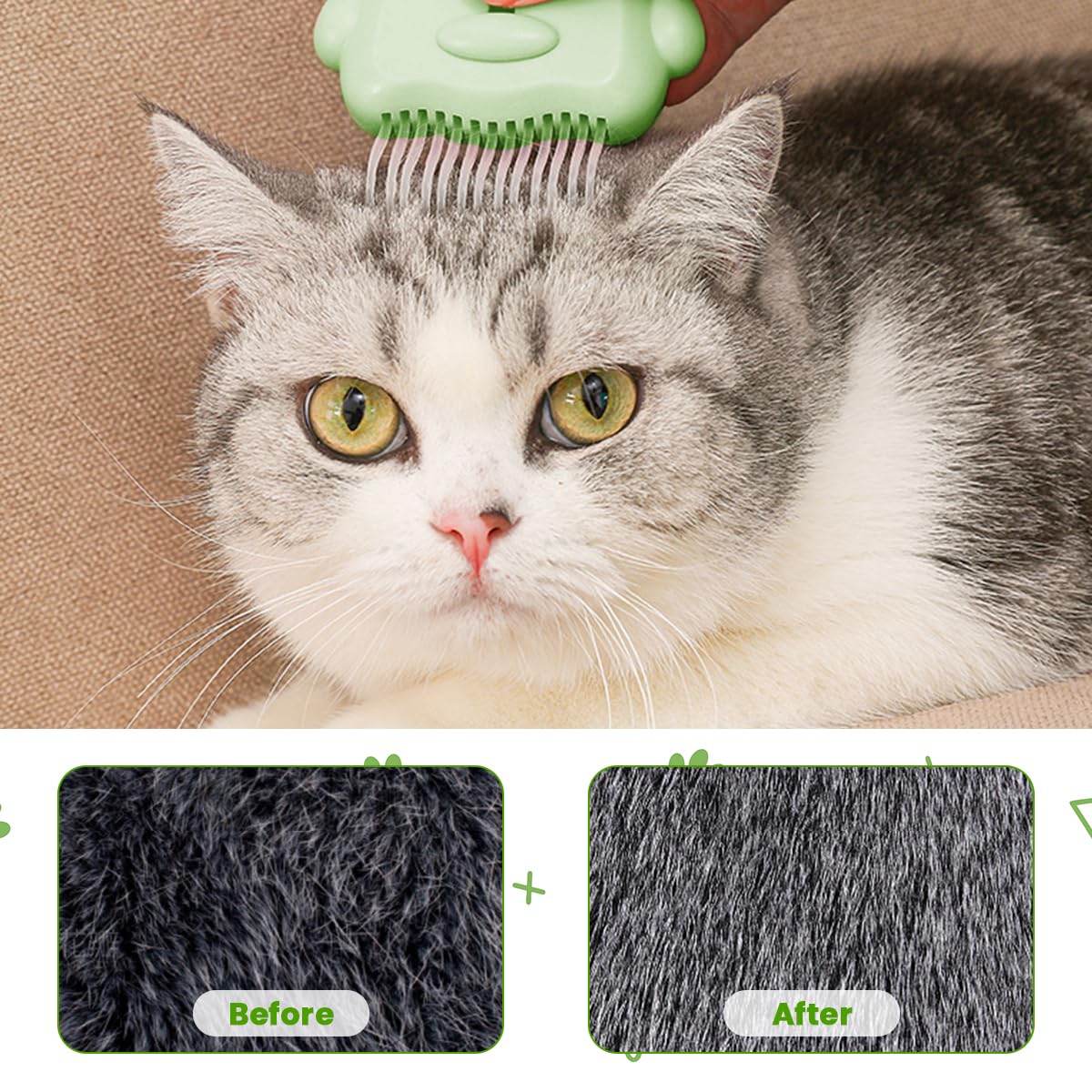 Qpets Cat Grooming Brush for Sensitive Cats with 13 Curved Blunt Bristles & ABS Handle | Gentle Hair Remover