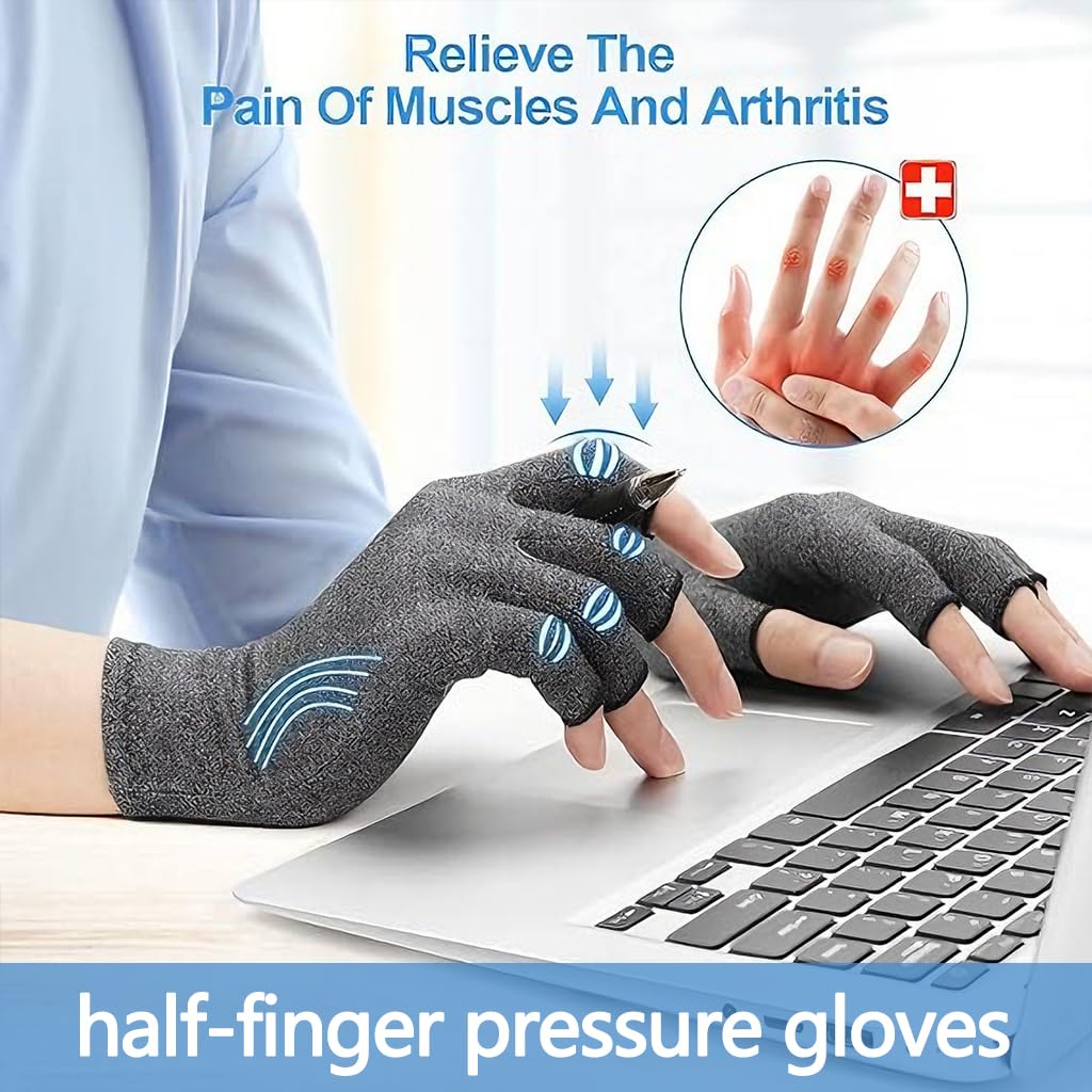 Zibuyu Arthritis Compression Gloves for Pain Relief with Ergonomic Fingerless Fit | Bamboo Fabric Comfort for Day and Night Use