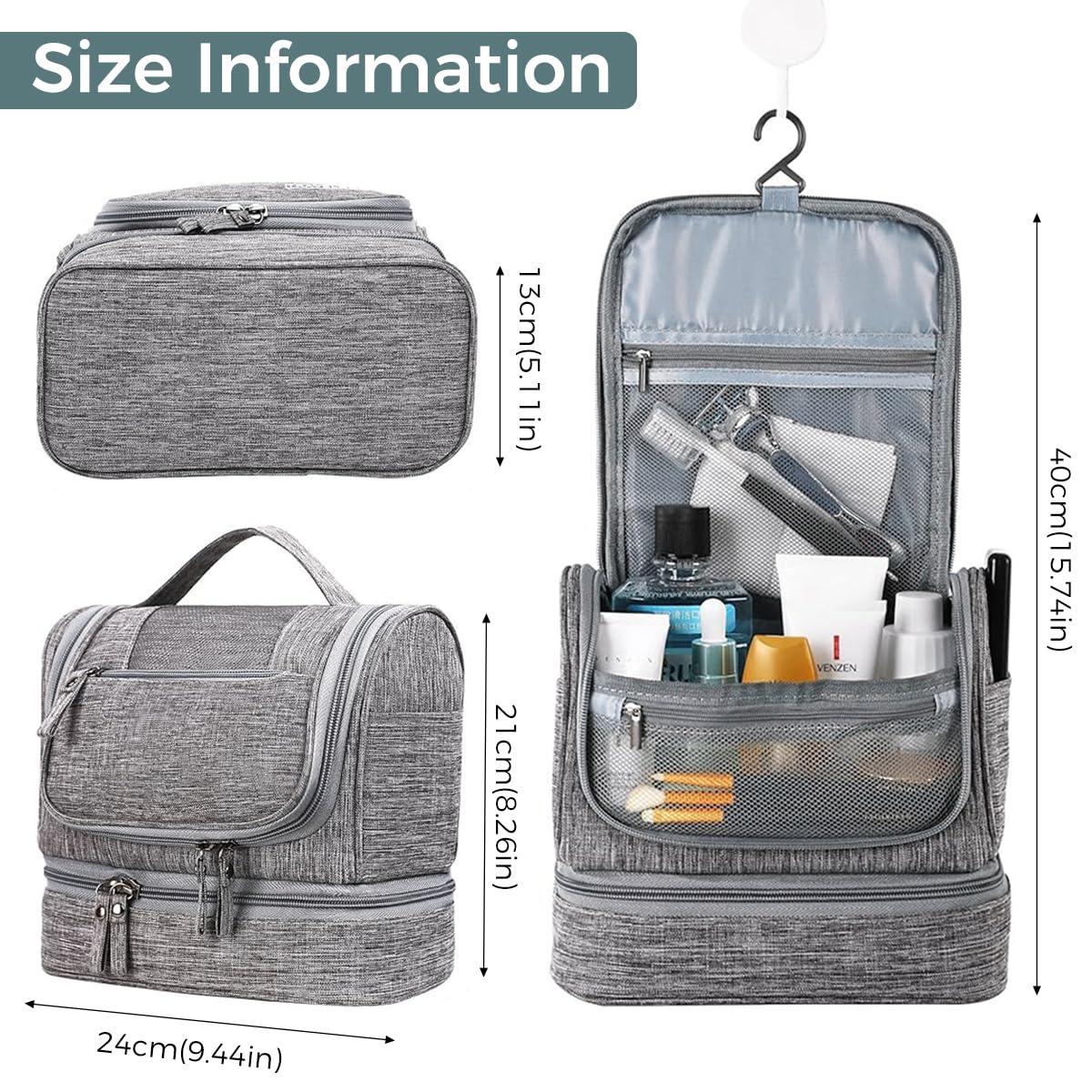 ZIBUYU Toiletry Bag for Travel featuring Double Layer 24x21x13cm Design | Waterproof Nylon