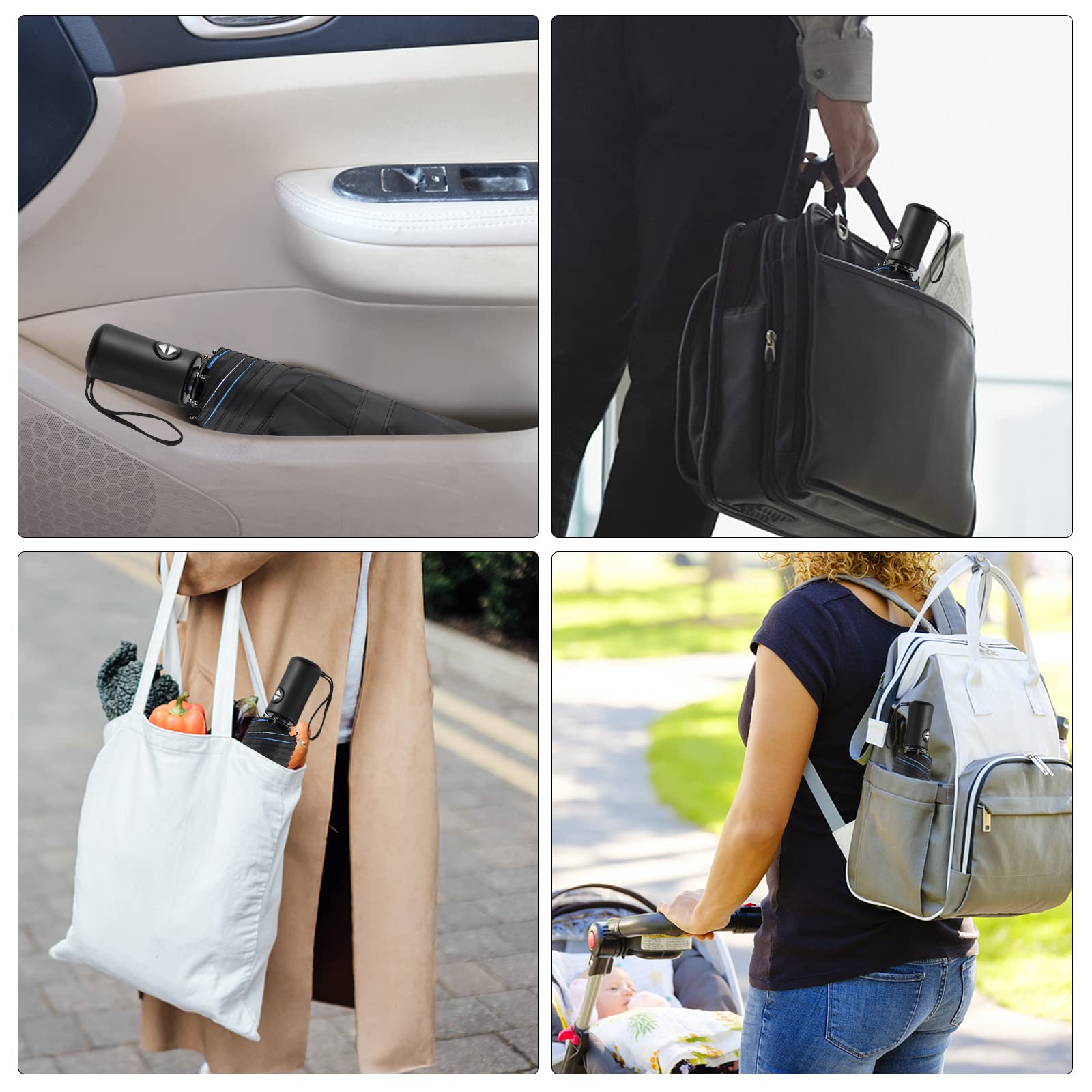 PALAY Automatic Folding Travel Umbrella with 8 Ribs and UV Protection Black Compact Design for Women