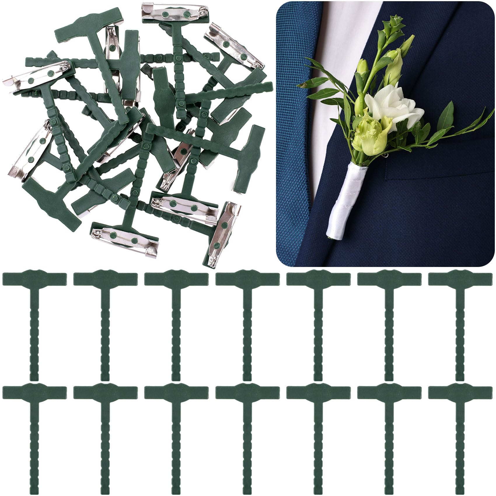HASTHIP Boutonniere Safety Pins 90PCS for Weddings and Events featuring T-Shaped Clips | Secure Floral and DIY Decoration Use