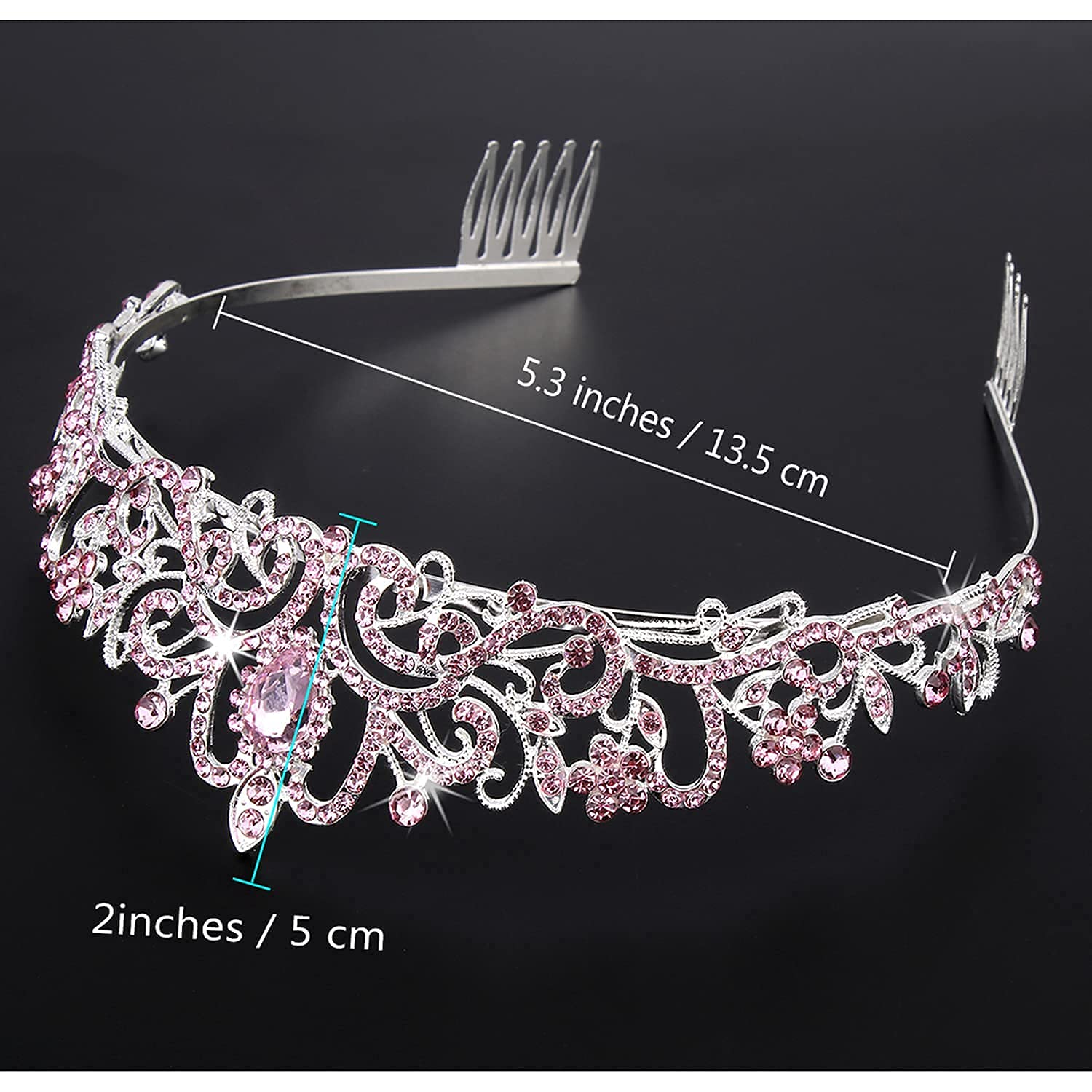 PALAY  Didder Silver Tiaras and Crowns for Women, Pink Crystal Tiara Crowns For Women Girls Elegant Crown with Combs Princess Crown Tiara Birthday Crowns for Women Bridal Prom Birthday Party